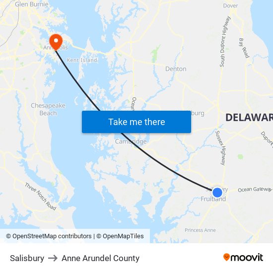 Salisbury to Anne Arundel County map