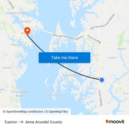 Easton to Anne Arundel County map