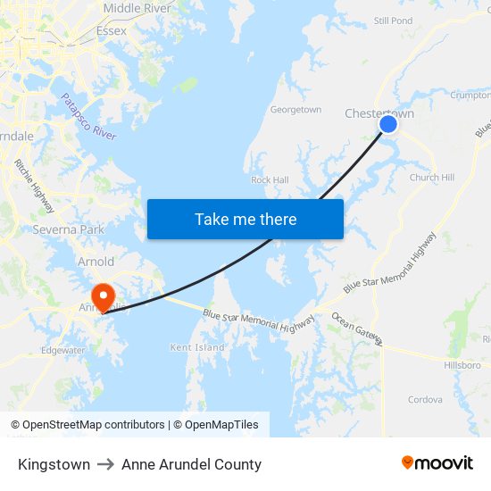 Kingstown to Anne Arundel County map