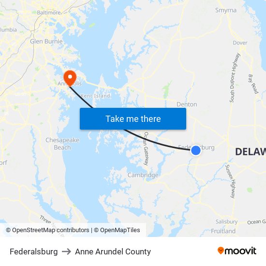 Federalsburg to Anne Arundel County map