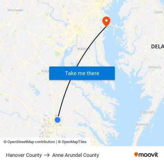 Hanover County to Anne Arundel County map