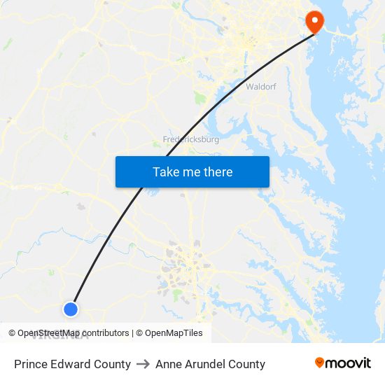 Prince Edward County to Anne Arundel County map