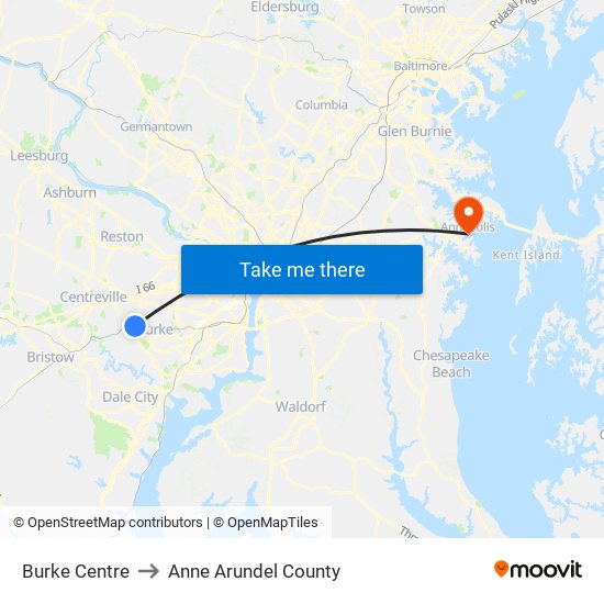 Burke Centre to Anne Arundel County map