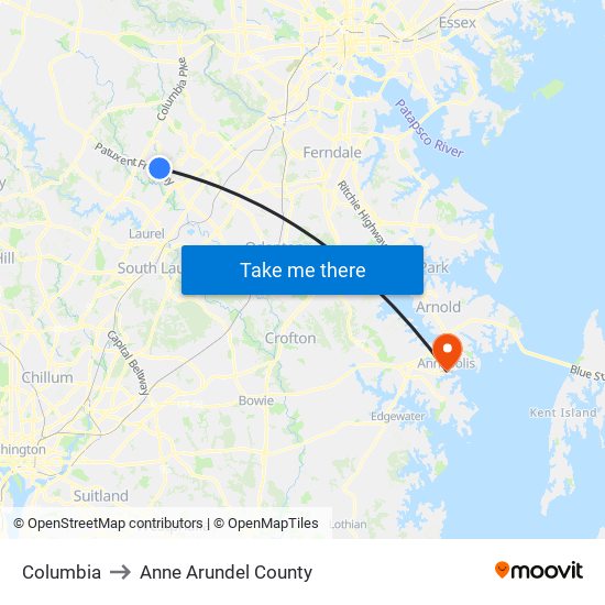 Columbia to Anne Arundel County map