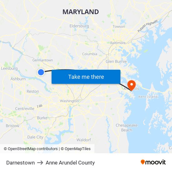 Darnestown to Anne Arundel County map