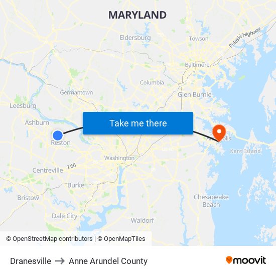 Dranesville to Anne Arundel County map