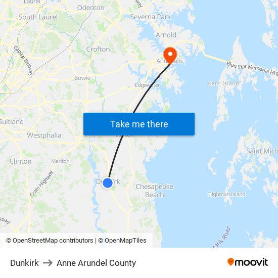 Dunkirk to Anne Arundel County map