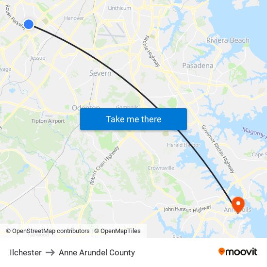 Ilchester to Anne Arundel County map