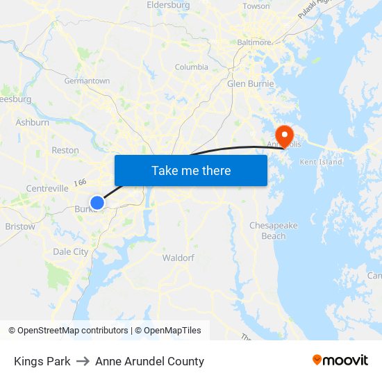 Kings Park to Anne Arundel County map