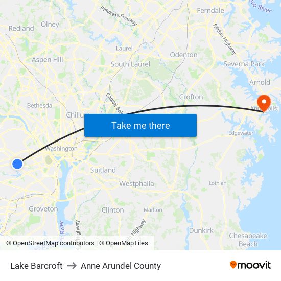 Lake Barcroft to Anne Arundel County map