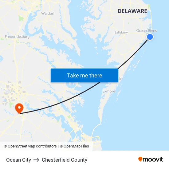 Ocean City to Chesterfield County map