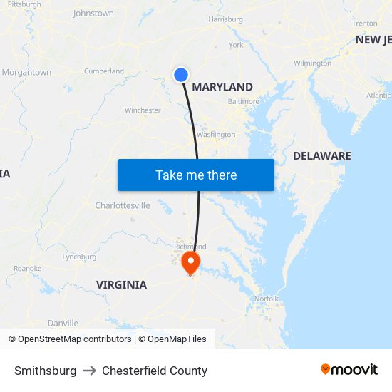 Smithsburg to Chesterfield County map