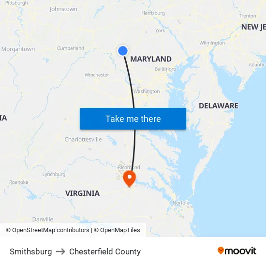 Smithsburg to Chesterfield County map