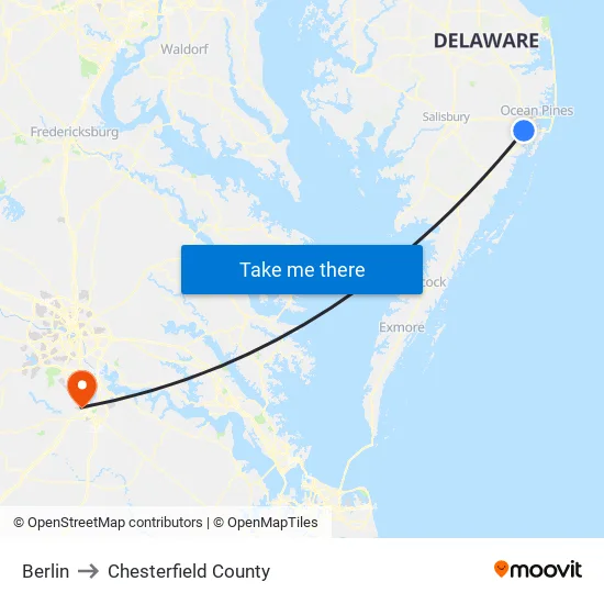 Berlin to Chesterfield County map