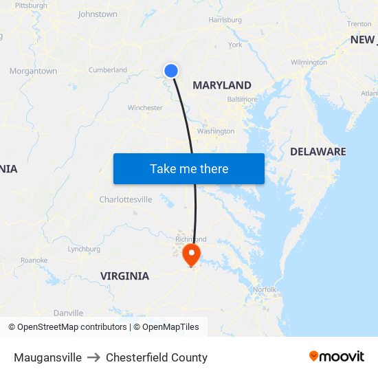 Maugansville to Chesterfield County map