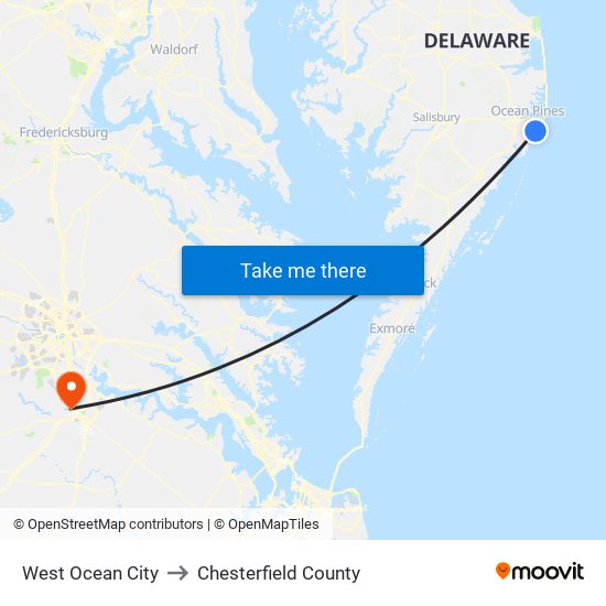 West Ocean City to Chesterfield County map