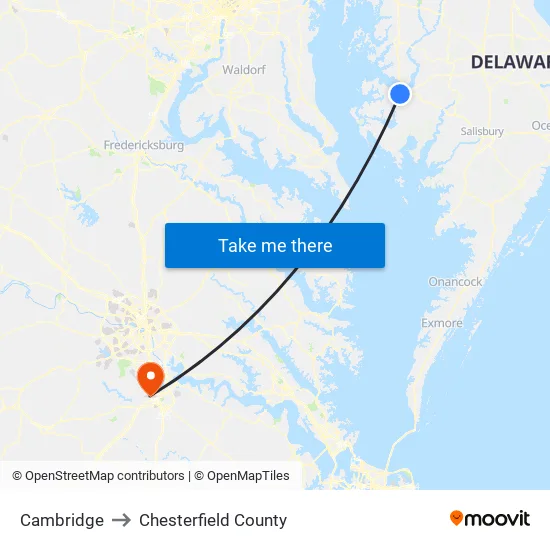 Cambridge to Chesterfield County map