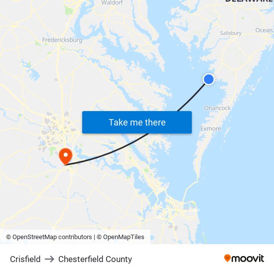 Crisfield to Chesterfield County map