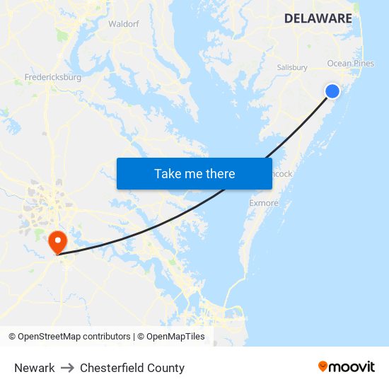 Newark to Chesterfield County map