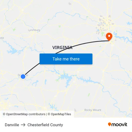 Danville to Chesterfield County map