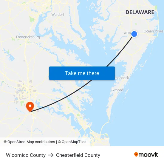 Wicomico County to Chesterfield County map