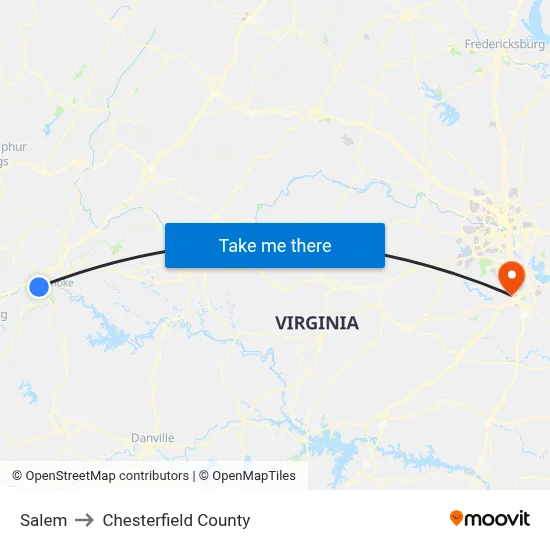 Salem to Chesterfield County map