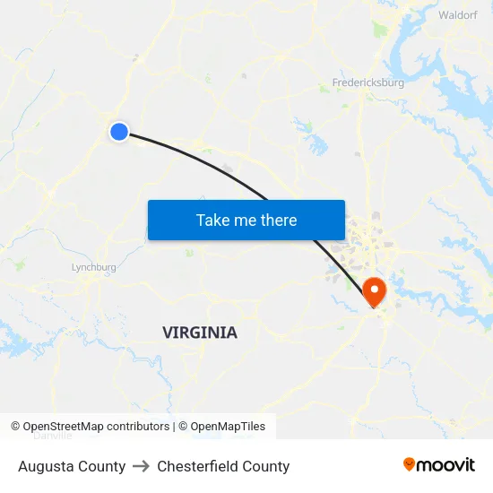 Augusta County to Chesterfield County map