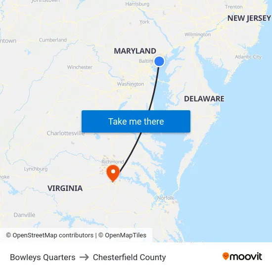 Bowleys Quarters to Chesterfield County map