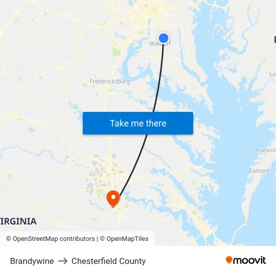 Brandywine to Chesterfield County map