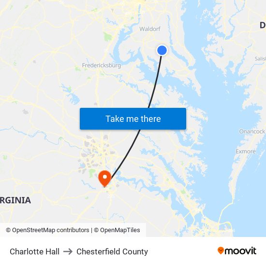 Charlotte Hall to Chesterfield County map