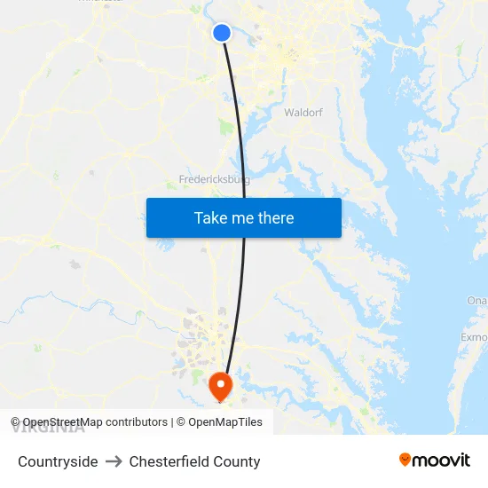 Countryside to Chesterfield County map