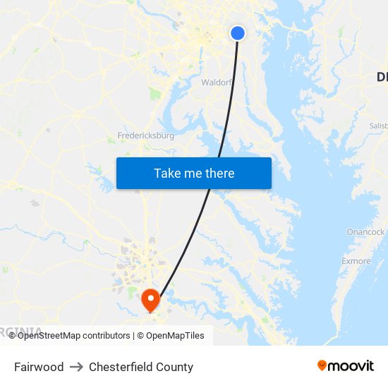 Fairwood to Chesterfield County map