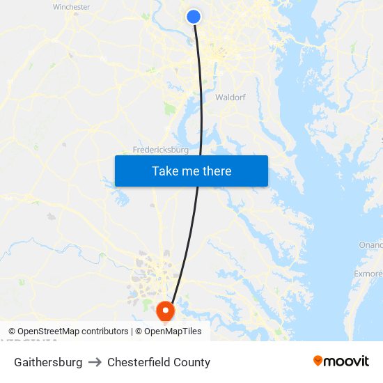 Gaithersburg to Chesterfield County map