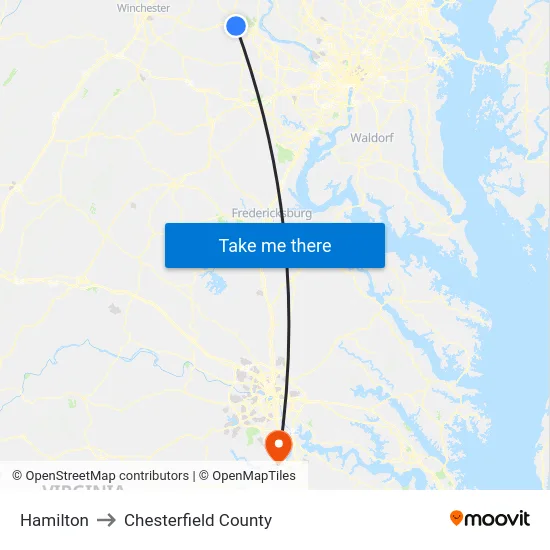 Hamilton to Chesterfield County map