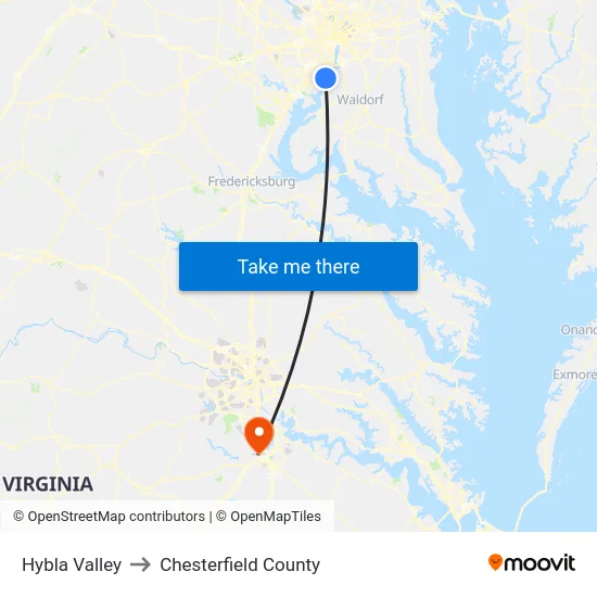 Hybla Valley to Chesterfield County map