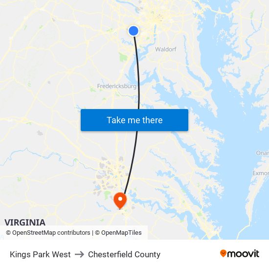 Kings Park West to Chesterfield County map