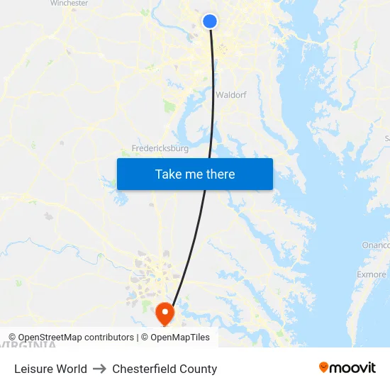 Leisure World to Chesterfield County map