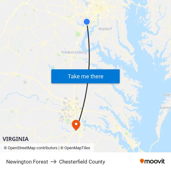 Newington Forest to Chesterfield County map