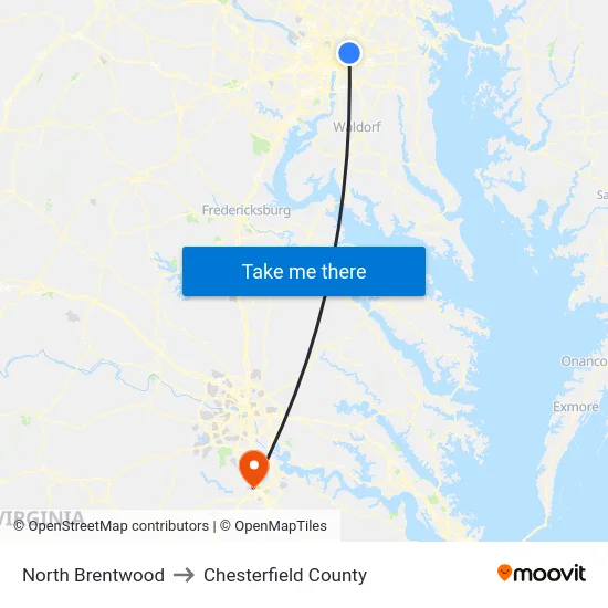 North Brentwood to Chesterfield County map
