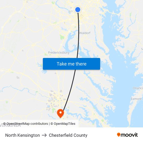 North Kensington to Chesterfield County map