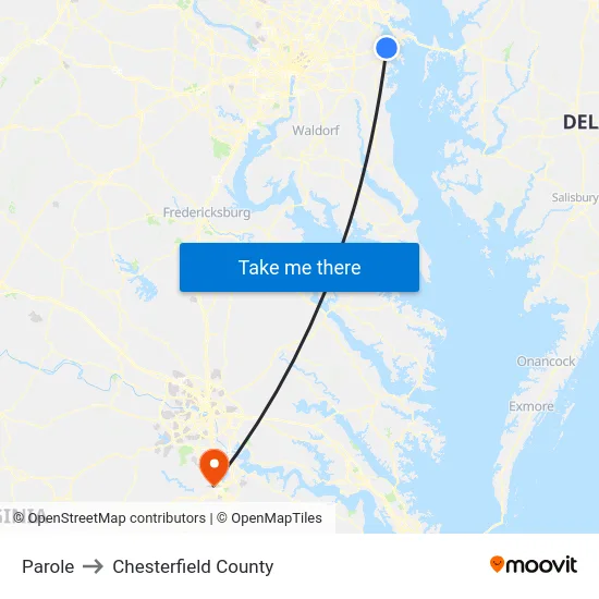 Parole to Chesterfield County map
