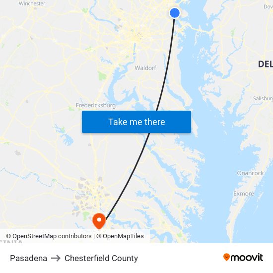 Pasadena to Chesterfield County map