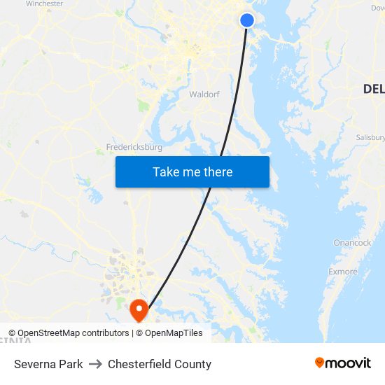 Severna Park to Chesterfield County map