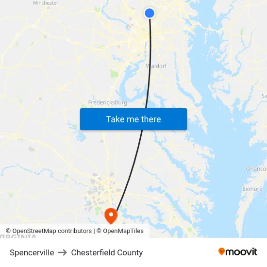 Spencerville to Chesterfield County map