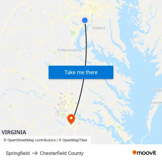 Springfield to Chesterfield County map