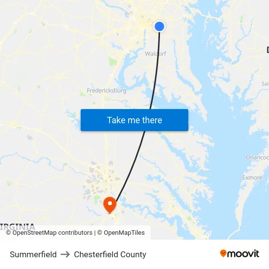 Summerfield to Chesterfield County map