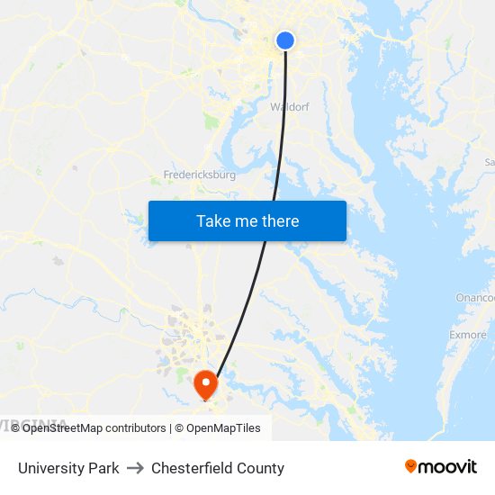 University Park to Chesterfield County map