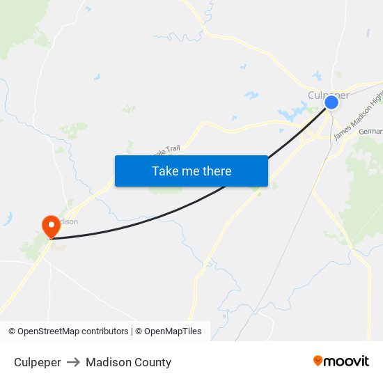 Culpeper to Madison County map