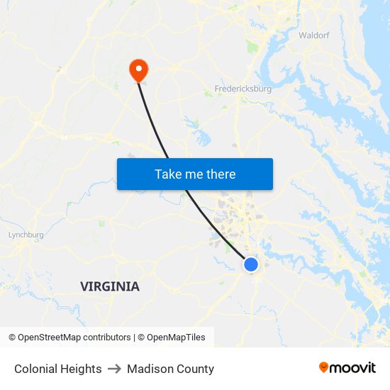 Colonial Heights to Madison County map