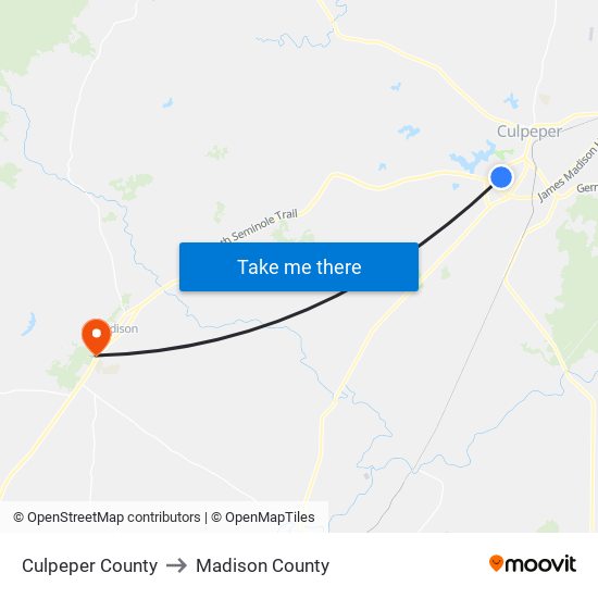 Culpeper County to Madison County map